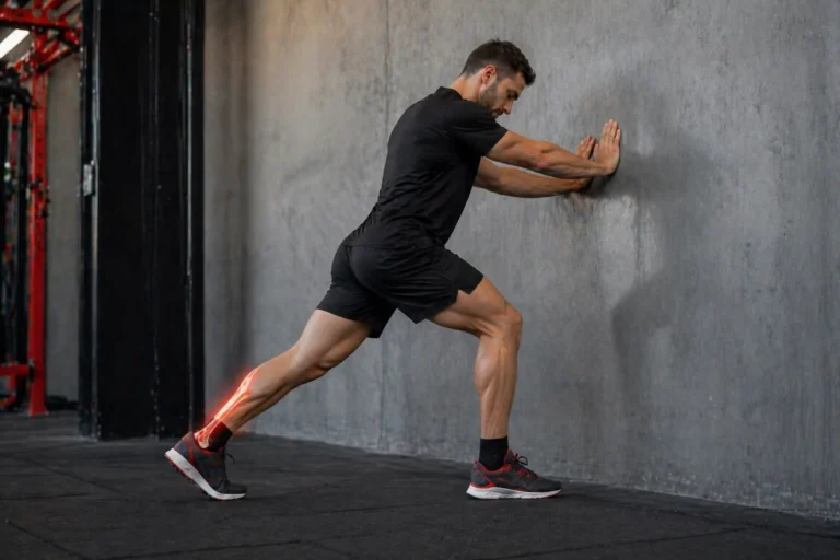 Athlete stretching calf muscles to prevent Achilles tendon injury