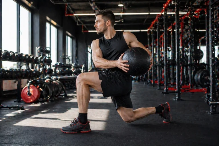 Athlete performing dynamic warm up exercises