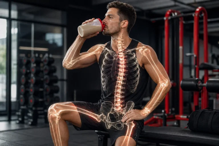 Athlete drinking calcium supplement before workout