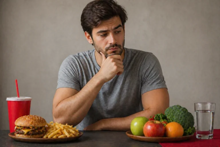 Person choosing between unhealthy and healthy habits