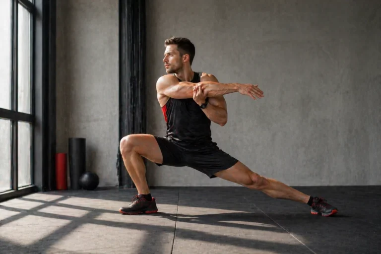 Athlete performing full body stretching routine