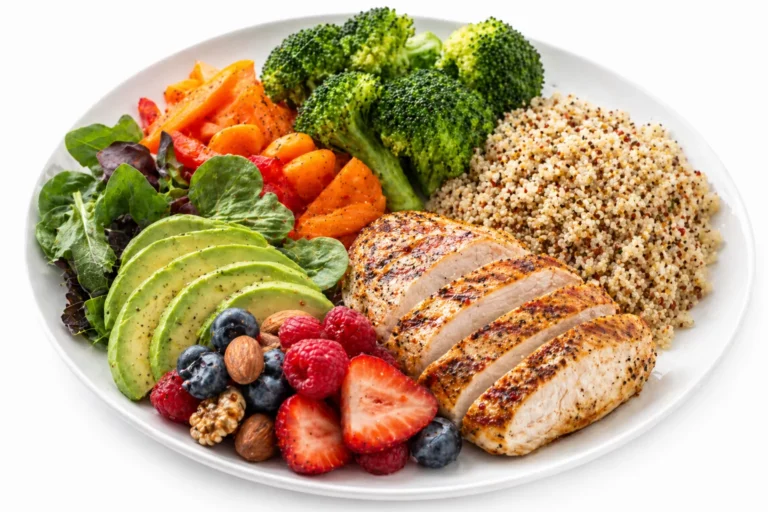 Balanced healthy eating plan with fruits, vegetables and nutritious foods for better diet habits