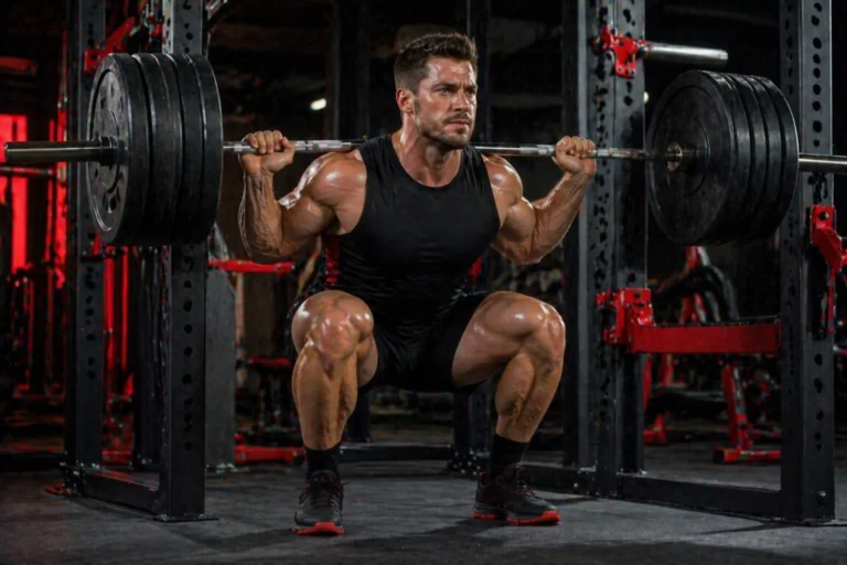 Athlete performing heavy squat