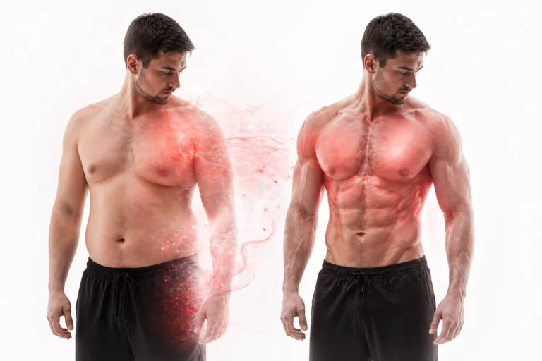 Loosing the Man Boobs Man performing chest and cardio exercises to lose man boobs and reduce chest fat
