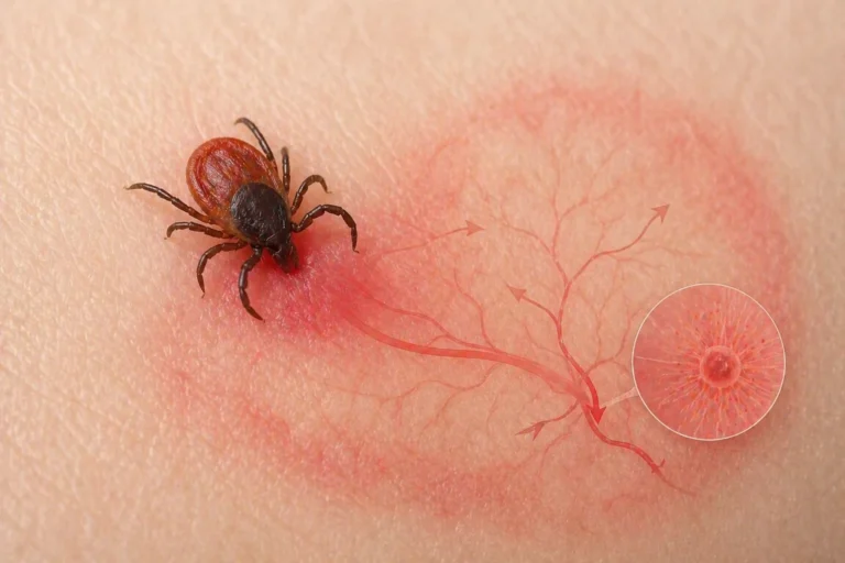 Tick bite on human skin representing Lyme disease infection