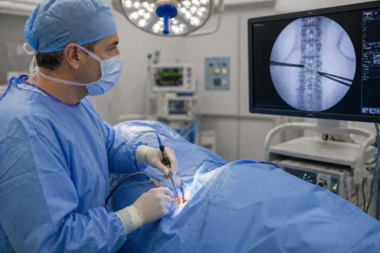 minimally invasive back surgery procedure in operating room
