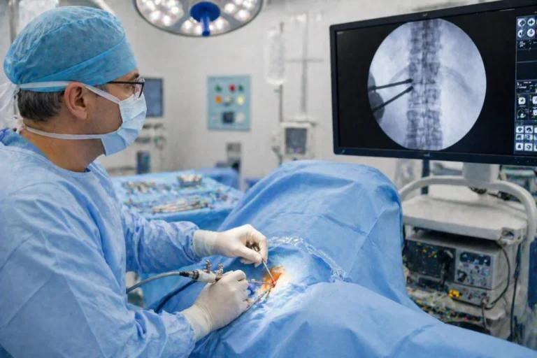 minimally invasive spine surgery procedure in operating room