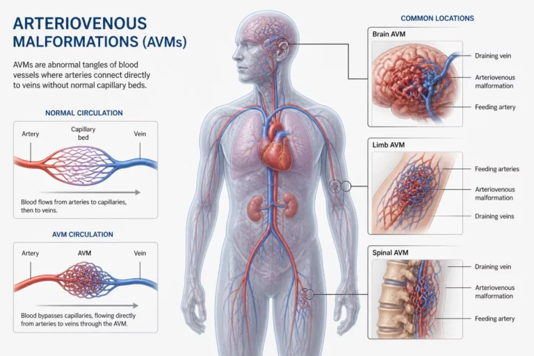 Illustration of arteriovenous malformations in body